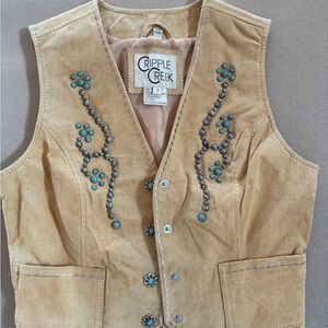 Cripple Creek Tan Suede Vest with Turquoise Accents
